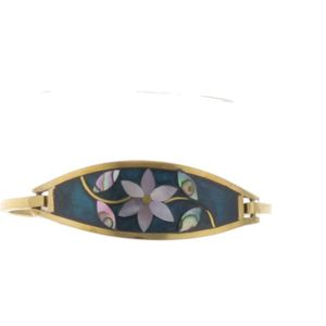 Behave Armband - goud kleur - vintage - bloem - blauw - schelp - 17 cm