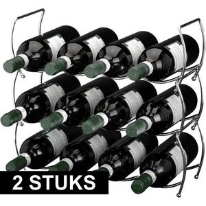 2x Wijnrek 3-delig voor 12 flessen - stapelbaar / stackable - verchroomd RVS - Wijnrekken