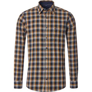 CASA MODA - Sport Casual Fit Overhemd - Blauw met Wit en Oranje Geruit - Strijkvriendelijk