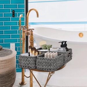 Rieten opbergmanden set van 3 - Opbergmanden voor opslag - 1 grote opbergdoos en 2 kleine manden - Waterdicht - Badkamer - Toonbank - WC-mand - Tanktopper - Grijs. rieten mand