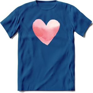 Valentijn Pastel waterverf Hart T-Shirt | Grappig Valentijnsdag Cadeautje voor Hem en Haar | Dames - Heren - Unisex | Kleding Cadeau | - Donker Blauw - XXL