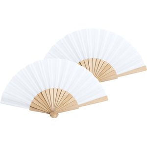 Spaanse handwaaier - 4x - wit - hout/polyester - 42 x 23 cm