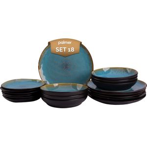 Palmer Bordenset Lotus Stoneware 6-persoons 18-delig Turquoise Zwart