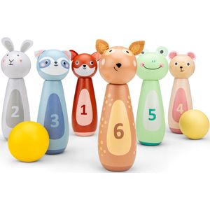 Woet® Houten Dieren Bowling Set voor Kinderen - Kegelspel met 6 Kegels en 2 Ballen - FSC - Educatief Spel - Vanaf 3 Jaar