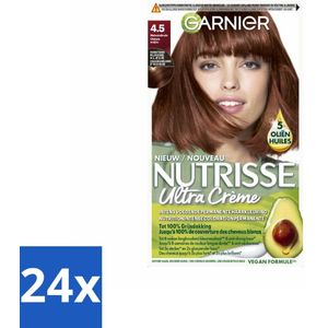 24 x Garnier - Nutrisse Ultra Crème 4.5 - Haarkleuring - Mahoniebruin - Intens Voedend - Permanente Kleur - Haarverf - Permanente Haarkleur - Nutrisse Ultra Crème - Grijsdekking - Voedende Haarkleur