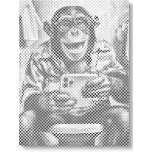 Aap op toilet | Dot painting | 80x100cm | Los canvas | Diamond painting & Schilderen op nummer alternatief | Stippelschilderij | Cadeau
