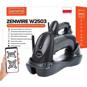 Zenwire Barcode Scanner W2503 - Barcode Scanner - Draadloos WiFi - Scansnelheid tot 350 s/s - Werkbereik tot 500m - Professionele Handscanner voor 1D Barcodes & 2D QR Codes - ingebouwde batterij