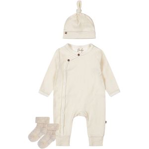 Dirkje - Noppies - Kledingset - Unisex Boxpak met mutsje Offwhite - 1 paar sokjes taupe met werkje - 62