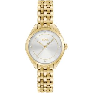 BOSS HB1502733 MAE Dames Horloge - Mineraalglas - Staal - Goudkleurig - 30 mm breed - Quartz - Vouw/Vlindersluiting - 3 ATM (spatwater)