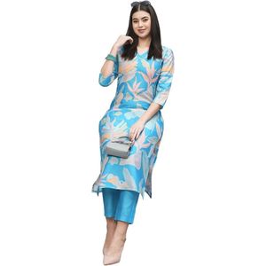 Dames Rayon Blend Kurta en Pant - Rechte Gedrukt Mode