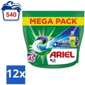 Ariel Original - Actieve Geurbestrijding - Wasmiddelcapsules - 4in1 Pods - Witte en Gekleurde Was - 45 Wasbeurten - Voordeelverpakking - 12 stuks