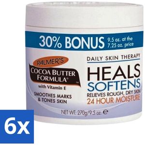 6 x Palmers - Huidverzorging - Cocoa Butter Formula - Verzachtend - Cream Jar - 270 g - Droge Huid - Intensieve Hydratatie - Cacaoboter - Vitamine E - Huidverzorging