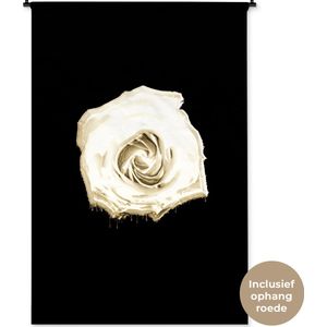 Wandkleed BloemenKerst illustraties - Close-up witte bloem tegen zwarte achtergrond Wandkleed katoen 120x180 cm - Wandtapijt met foto XXL / Groot formaat!