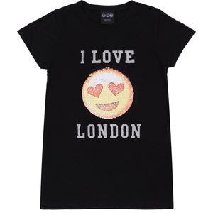 Zwart T-shirt met een emoticon, I Love London / 158