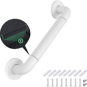 Wandbeugel - Extra Grip - 40cm - Lichtgevende Cirkel - Handgreep/Wandgreep Voor Badkamer/Douche/Toilet - Toiletbeugel/Badgreep/Douchegreep - Non-Slip Grab Bar - Badkamer Handvat - Antisliptextuur - Badkamer - Trap - Inclusief Ophangmateriaal - Wit