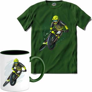 BMX Fiets Freestyle | Mountainbike sport kleding - T-Shirt met mok - Unisex - Bottle Groen - Maat 4XL