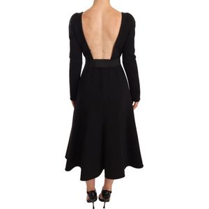 Zwarte wollen stretch schede jurk met open rug