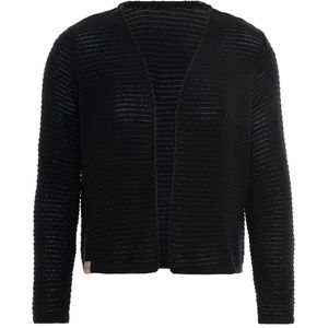 Knit Factory Isa Gebreid Vest - Gebreide dames cardigan - Dames zomervest - Kort vest op heuphoogte - Damesvest gemaakt uit 50% katoen en 50% acryl - Zwart - 40/42