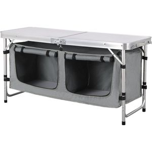 Picknicktafel - Opvouwbare tafel - Camping - Aluminium - Met opbergtassen - Wit/Grijs
