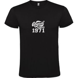 Zwart T-Shirt met “Original Sinds 1971 “ Afbeelding Wit Size XS