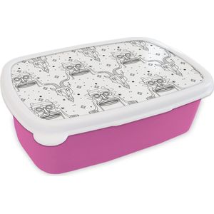 Broodtrommel Roze - Lunchbox - Brooddoos - Masker - Lijn - Patronen - Tribal - 18x12x6 cm - Kinderen - Meisje