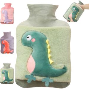 2 liter warmwaterkruik van verdikt pluche wollig materiaal - schattige dinosaurus design - veilig, explosiebestendig en lekvrij