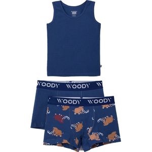 Woody ondergoed set jongens - mammoet - donkerblauw - 1 hemd en 2 boxers - maat 128