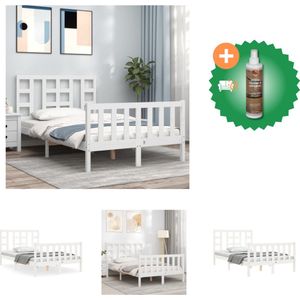 vidaXL Bedframe met hoofdbord massief hout wit 120x200 cm - Bed - Inclusief Houtreiniger en verfrisser