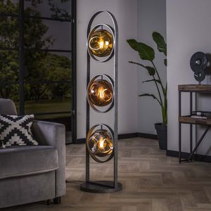 Landelijke vloerlamp Stellar | 3 lichts | goud / koper / chroom | glas / metaal | verschillende kleuren kappen | 162 cm hoog | Ø 25 cm | staande lamp / woonkmaer lamp | modern / sfeervol design