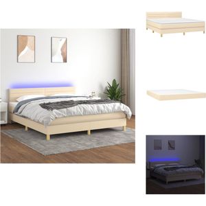 vidaXL Bed - Crème - 203x160x78/88 cm - Met verstelbaar hoofdbord en LED - Bed
