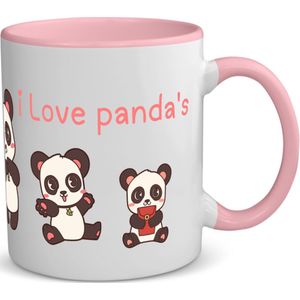 Akyol - i love panda's koffiemok - theemok - roze - Panda - dieren liefhebbers - leuke cadeau voor iemand die van houdt van panda's - verjaardagscadeau - kado - gift - 350 ML inhoud