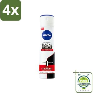 Nivea - Deodorant - Spray - Black & White Max Protection - 150 ml - Voordeelverpakking - 4 stuks - NIVEA deodorant - Antitranspirant