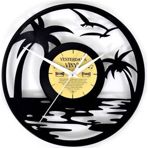 Vinyl Klok Strand met Palmboom en Vogels - LP Klok - Met geschenkverpakking