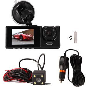 Dash Camera, 1080p Full HD 3 -weg Drievoudige Autocameraforder met 170 ° Groothoek Binnen en Buiten de CAR DVR voor Veilig Rijden