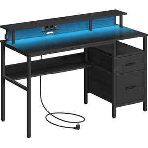 Ebony Zwart Bureau met Laden - Thuiskantoormeubilair - Opbergeenheid - Monitorverhoger - 110 cm x 65 cm x 13,5 cm - 24 kg