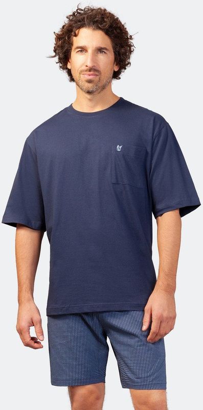 Hajo - Heren Shortama - Blauw - Katoen - 100% Supergekamd