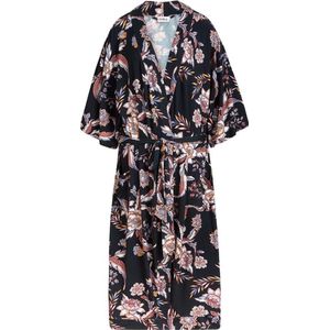 Cyell PAGODA longsleeve Kimono - Darkblue Flowers - Maat 44