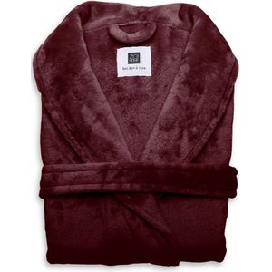 Luxe unisex fleece badjas bordeuax rood - S - heerlijk zacht en comfortabel - lang model - met steekzakken, kraag en riem - hoogwaardige kwaliteit