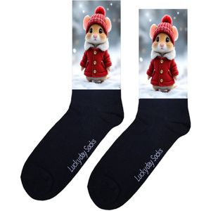 Muis - Opkikker - Grappige sokken - Valentijns cadeau - Verjaardag cadeau - Sint cadeau - Leuke sokken - Sneeuw - Natuur - Vrolijke sokken - Cadeautje - Grappige cadeau - Kerstsokken - Vaderdag - Moederdag - Socks maken Happy - 37-44