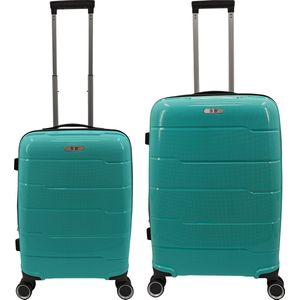 SB Travelbags 2 delige 'Expandable' kofferset 4 dubbele wielen trolley - Aqua Blauw - 65cm/55cm