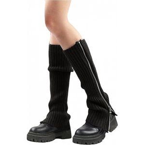Beenwarmers - Gebreide winterbeensokken - Doeksokken - Dames - Hoge overknee laarzen Gebreide gestapelde sokken met rits - Hoge beensokken - Kniekousen - Met ritssluiting - Zwart