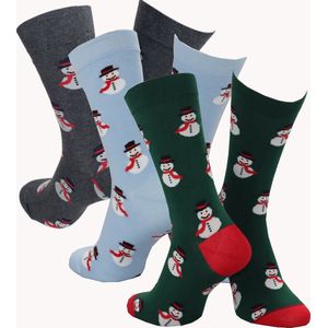 WeirdoSox kerstsokken - 3 paar - Sneeuwpop blauw, groen en grijs - Dames en Heren - Zonder voelbare teennaad - Maat 39-42