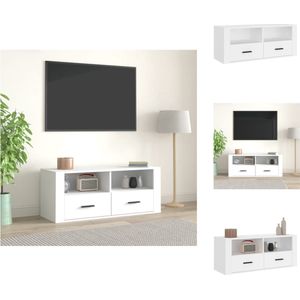 vidaXL Klassieke tv-kast - Hoge kwaliteit hout - Voldoende opbergruimte - Stevig blad - Wit - 100x35x40 cm - Kast