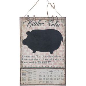 Krijtbord met kalender | 40*1*60 cm | Roze | Hout | Rechthoekig | Kalender | Clayre & Eef | 6H1176