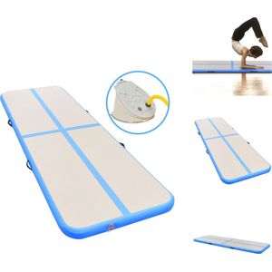 vidaXL Opblaasbare Sportmat - Grijze en blauwe gymnastiekmat - 300 x 100 x 10 cm - Schokabsorberend - Anti-slip - Waterdicht - Yogamat