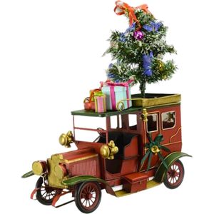 Florence Decorations Klassieke Kerst Auto met Kerstboom en Cadeautjes, Vintage Kerstdorp Decoratie Versiering, Blik Metaal Retro Model Verzamelen, 47x18x40