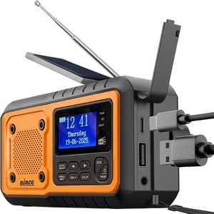 Nince - Noodradio DAB+ - Draagbare Radio - Solar - Opwindbaar - Met Bluetooth en Powerbank