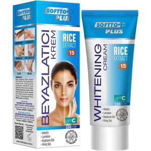Softto Plus - Whitening Rijstextract Bodycrème 100 (ml.) | Voor het bleken van de huid | Whitening Cream | Vitamine A + B1 /B2 + C + E | Rozenbottel | Verwijderd Oneffenheden | Gevoelige Huid | Zeer Effectief | SPF - 15 |