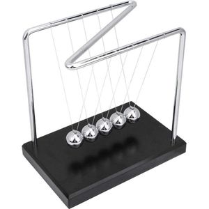 Slingerbal Newton's wieg balansballen met houten basis - metalen swing bal - Z beugel - huis kantoor decoratie - 18x18x12CM .