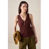 Sissy-Boy - Donkerrood - Gebreid Singlet - V-halslijn - 63% Viscose - 37% Katoen